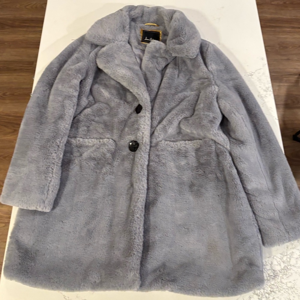 Sam Edelman Fluffy Faux Fur Coat in Blue Periwinkle